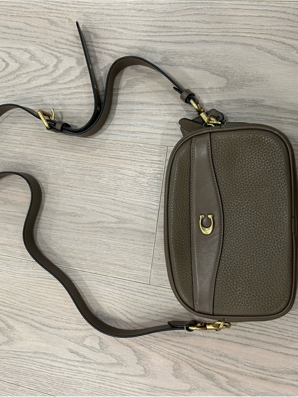 Coach Olive Brown Pebbled Leather Belt Bag with Gold Hardware